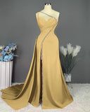 Niulatu Pink Long One Shoulder Sleeveless Prom Dress Long Slit Online HZ1103