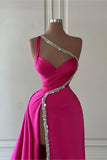 Niulatu Pink Long One Shoulder Sleeveless Prom Dress Long Slit Online HZ1103