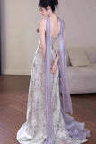 Niulatu Purple Mermaid Strapless Satin Tulle Long Prom Dress Applique Evening Gown HZ1103