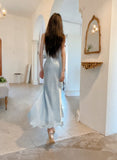 Niulatu Blue Bodycon Dress Spaghetti Strap Chiffon Long Prom Dress Graduation Prom Dress HZ1103