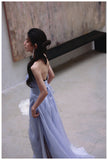 Niulatu A-Line Strapless Chiffon Pleated Long Prom Dress Chic Lace Graduation Prom Dress HZ1103