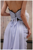 Niulatu A-Line Strapless Chiffon Pleated Long Prom Dress Chic Lace Graduation Prom Dress HZ1103