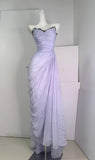 Niulatu A-Line Strapless Chiffon Pleated Long Prom Dress Chic Lace Graduation Prom Dress HZ1103