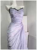 Niulatu A-Line Strapless Chiffon Pleated Long Prom Dress Chic Lace Graduation Prom Dress HZ1103