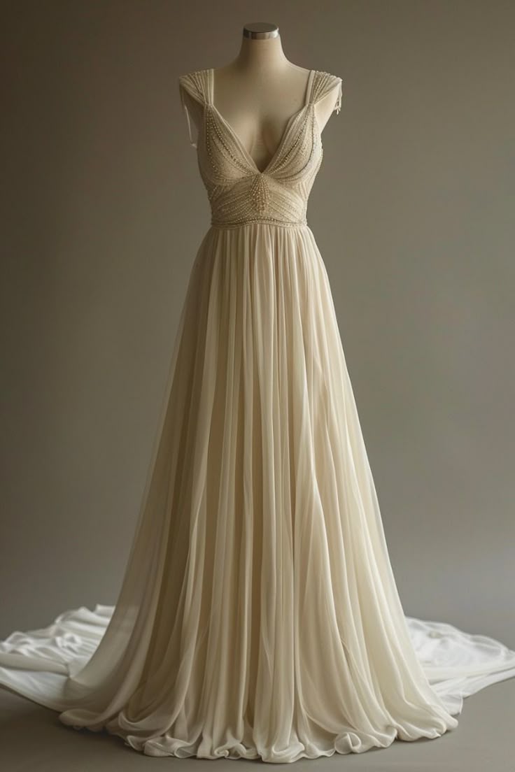 Niulatu A-Line V-neck Chiffon Beaded Long Prom Dress Simple Wedding Dress Bridesmaid Dress HZ1026