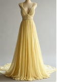 Niulatu A-Line V-neck Chiffon Beaded Long Prom Dress Simple Wedding Dress Bridesmaid Dress HZ1026