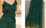 Niulatu Green A-Line Spaghetti Strap Chiffon Long Prom Dress V-Neck Layered Evening Gown HZ1103
