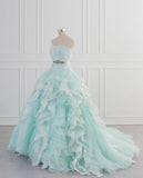 Niulatu Blue A-Line Strapless Tulle Lace Long Prom Dress Vintage Wedding Dress HZ1103