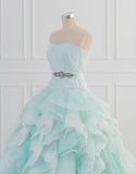 Niulatu Blue A-Line Strapless Tulle Lace Long Prom Dress Vintage Wedding Dress HZ1103