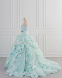 Niulatu Blue A-Line Strapless Tulle Lace Long Prom Dress Vintage Wedding Dress HZ1103