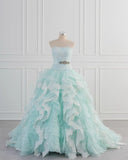Niulatu Blue A-Line Strapless Tulle Lace Long Prom Dress Vintage Wedding Dress HZ1103