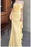 Niulatu Simple Bodycon Dress Spaghetti Strap Chiffon Long Prom Dress Applique Graduation Prom Dress HZ1103