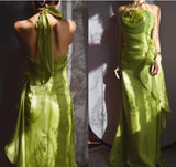 Niulatu Simple Bodycon Dress Spaghetti Strap Chiffon Long Prom Dress Applique Graduation Prom Dress HZ1103