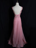 Niulatu Pink Retro Mermaid V-neck Chiffon Beaded Long Prom Dress Sweet Applique Birthday Dress HZ1103