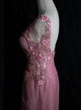 Niulatu Pink Retro Mermaid V-neck Chiffon Beaded Long Prom Dress Sweet Applique Birthday Dress HZ1103