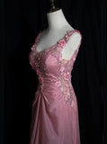 Niulatu Pink Retro Mermaid V-neck Chiffon Beaded Long Prom Dress Sweet Applique Birthday Dress HZ1103