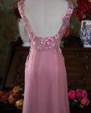 Niulatu Pink Retro Mermaid V-neck Chiffon Beaded Long Prom Dress Sweet Applique Birthday Dress HZ1103