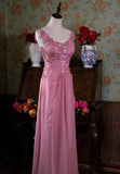 Niulatu Pink Retro Mermaid V-neck Chiffon Beaded Long Prom Dress Sweet Applique Birthday Dress HZ1103