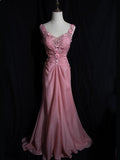 Niulatu Pink Retro Mermaid V-neck Chiffon Beaded Long Prom Dress Sweet Applique Birthday Dress HZ1103