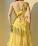 Niulatu A-Line One Shoulder Chiffon Long Prom Dress Sweet Layered Birthday Dress HZ1103