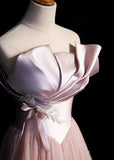 Niulatu A-Line Strapless Satin Tulle Long Prom Dress Graduation Prom Birthday Dress HZ1103