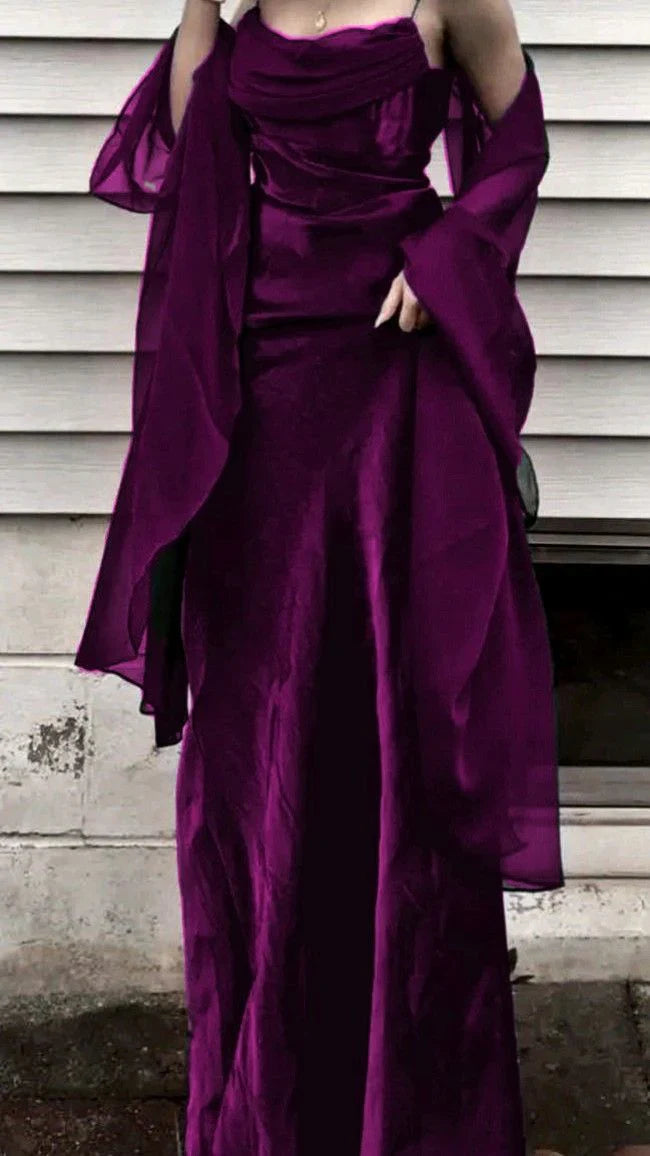 Niulatu Dark Green Prom Dress Spaghetti Strap Chiffon Evening Gown with Shawl HZ1103