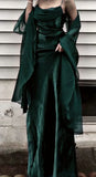 Niulatu Dark Green Prom Dress Spaghetti Strap Chiffon Evening Gown with Shawl HZ1103