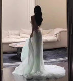 Niulatu A-Line Sequined Tulle Strapless Long Prom Dress Adult Ceremony Prom Dress HZ1103