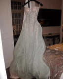 Niulatu A-Line Sequined Tulle Strapless Long Prom Dress Adult Ceremony Prom Dress HZ1103