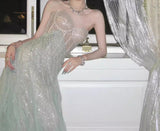 Niulatu A-Line Sequined Tulle Strapless Long Prom Dress Adult Ceremony Prom Dress HZ1103