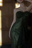 Niulatu Forest Green Spaghetti Straps Long Prom Dresses Glitter Chiffon Beaded Elegant Party Dresses HZ1026