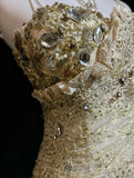 Niulatu A-Line Spaghetti Strap Satin Lace Long Prom Dress with Beaded Appliques HZ1103