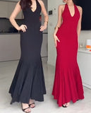 Niulatu Mermaid Halter Long Prom Dress Backless Evening Dress HZ1103
