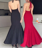 Niulatu Mermaid Halter Long Prom Dress Backless Evening Dress HZ1103