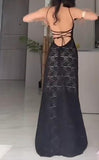 Niulatu Bodycon Spaghetti Strap Chiffon Long Prom Dress Sexy Backless Evening Dress HZ1103