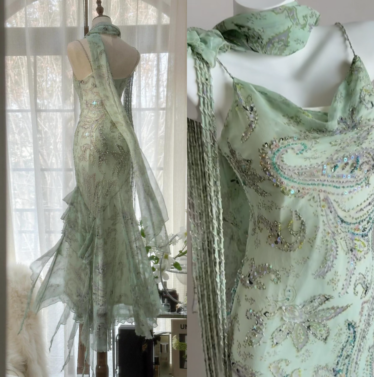 Niulatu Fairytale Pink Spaghetti Straps Mermaid Evening Gowns Vintage Elegant Beaded Silk Long Prom Dress Guest Dresses HZ1026