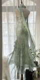Niulatu Green Mermaid Formal Dresses Beaded Chiffon Open Back Long Prom Dresses Spaghetti Straps Guest Dresses HZ1103