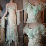 Niulatu Vintage Mint Green Chiffon Mermaid Beaded Long Prom Dresses Ruffled Fairytale Birthday Dresses HZ1026