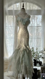 Niulatu Vintage Mint Green Chiffon Mermaid Beaded Long Prom Dresses Ruffled Fairytale Birthday Dresses HZ1026