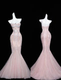 Niulatu Mermaid Strapless Tulle Diamond Long Prom Dress Sweet Wedding Dress Formal Dress HZ1103