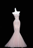 Niulatu Mermaid Strapless Tulle Diamond Long Prom Dress Sweet Wedding Dress Formal Dress HZ1103