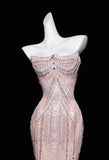 Niulatu Mermaid Strapless Tulle Diamond Long Prom Dress Sweet Wedding Dress Formal Dress HZ1103