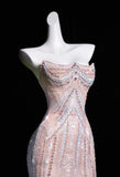 Niulatu Mermaid Strapless Tulle Diamond Long Prom Dress Sweet Wedding Dress Formal Dress HZ1103