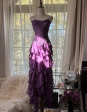 Niulatu ??Elegant Strapless Chiffon Applique Long Tiered Prom Dresses Backless Party Dresses HZ1026