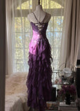 Niulatu ??Elegant Strapless Chiffon Applique Long Tiered Prom Dresses Backless Party Dresses HZ1026