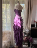 Niulatu ??Elegant Strapless Chiffon Applique Long Tiered Prom Dresses Backless Party Dresses HZ1026