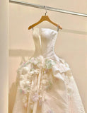 Niulatu Spaghetti Strap Satin Long Prom Dress, Beautiful Applique Wedding Dress HZ1103