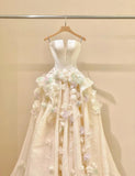 Niulatu Spaghetti Strap Satin Long Prom Dress, Beautiful Applique Wedding Dress HZ1103