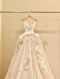 Niulatu Spaghetti Strap Satin Long Prom Dress, Beautiful Applique Wedding Dress HZ1103