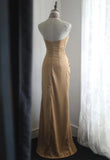Niulatu Gold Strapless Satin Long Prom Dress Simple Evening Dress HZ1103